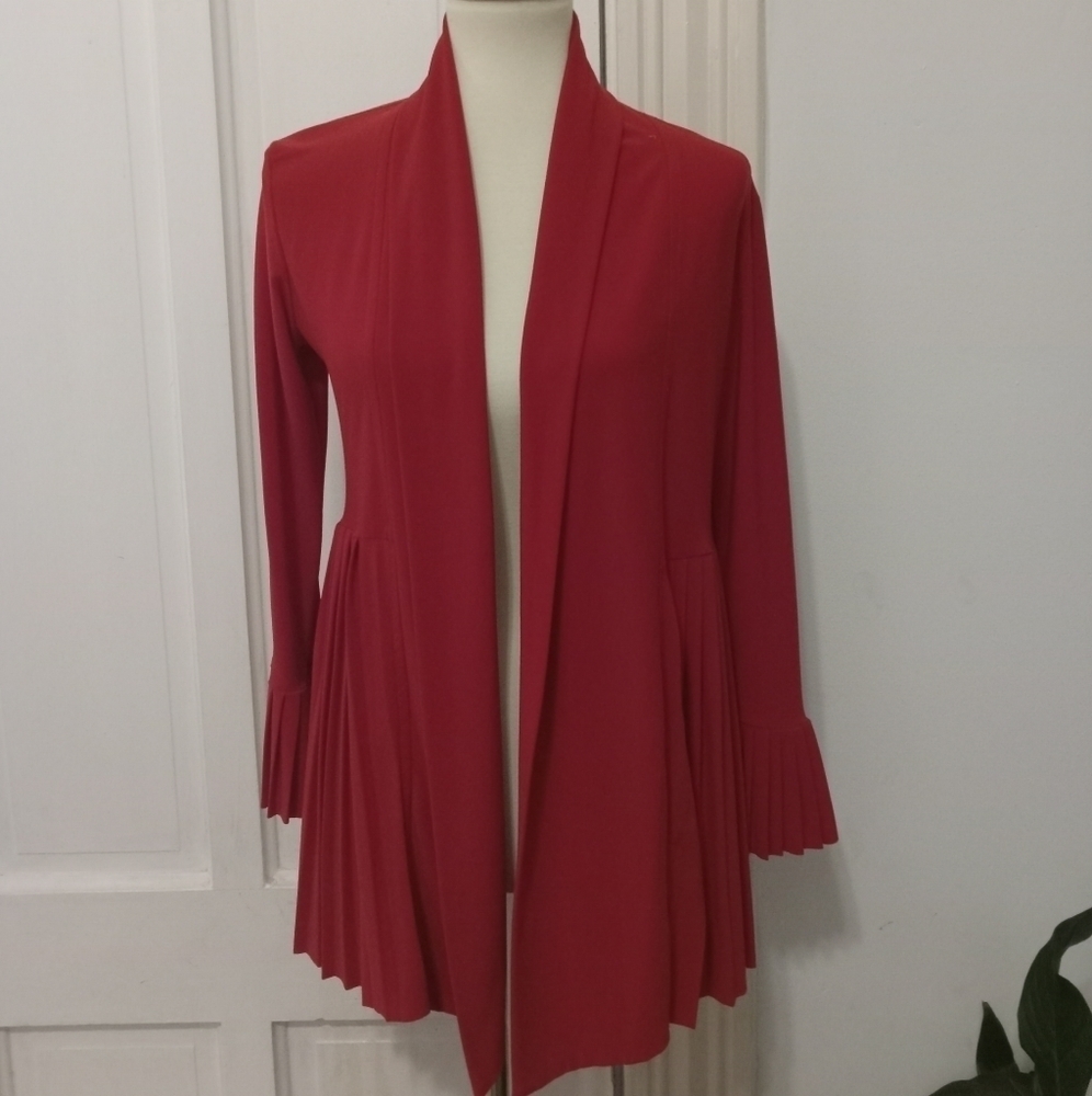 Sharon Max Red Pleated Open Front Cardigan
